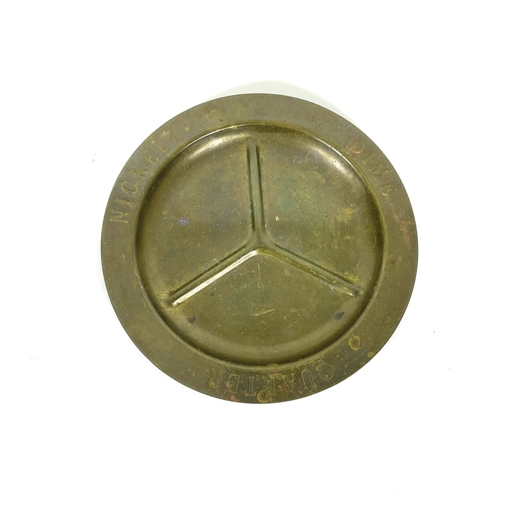 Vintage Brass Pocket Change Dish with Heavy Patina Jewelry Tray